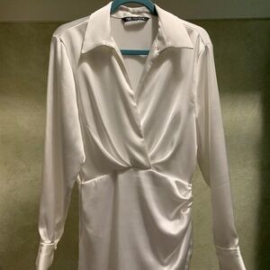 Zara V Neck Wrap-Style Mini Dress - White - Size Medium